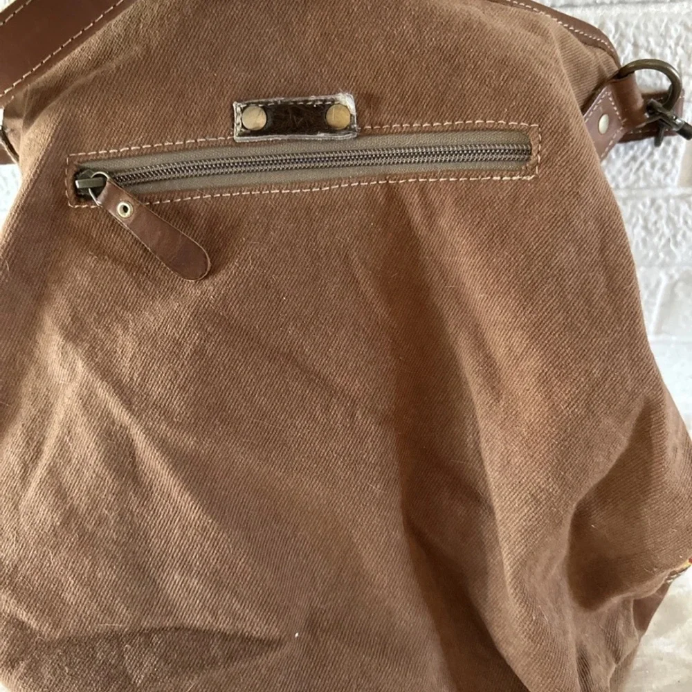 Myra Bag Multicolor Woven Crossbody with Brown Leather Trim